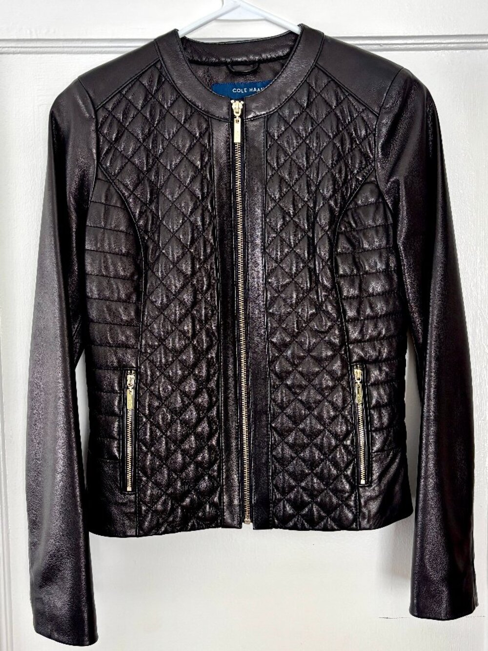Cole Haan Quilted Lambskin Leather Moto Jacket
